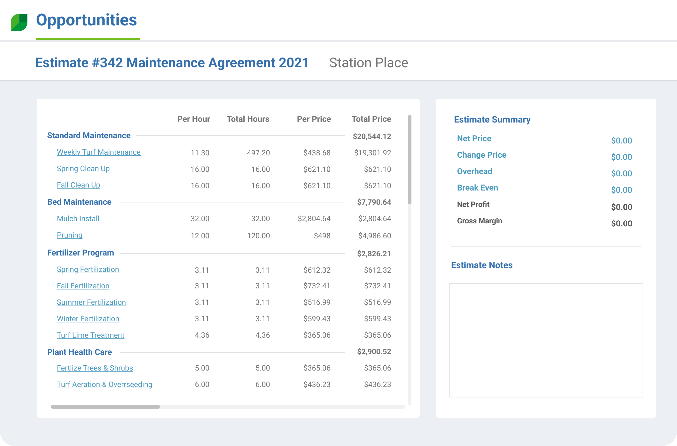 Product Illustration | Opportunities - Estimate #342 Maintenance Agreement 2021