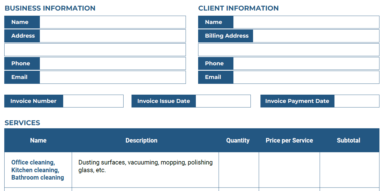 Cleaning Invoice Template - Template Screenshot 1